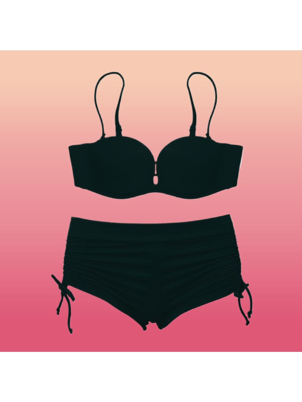 Ladies Black Luxury Fabric Size Small Padded Push Up 2 Piece Swimsuit